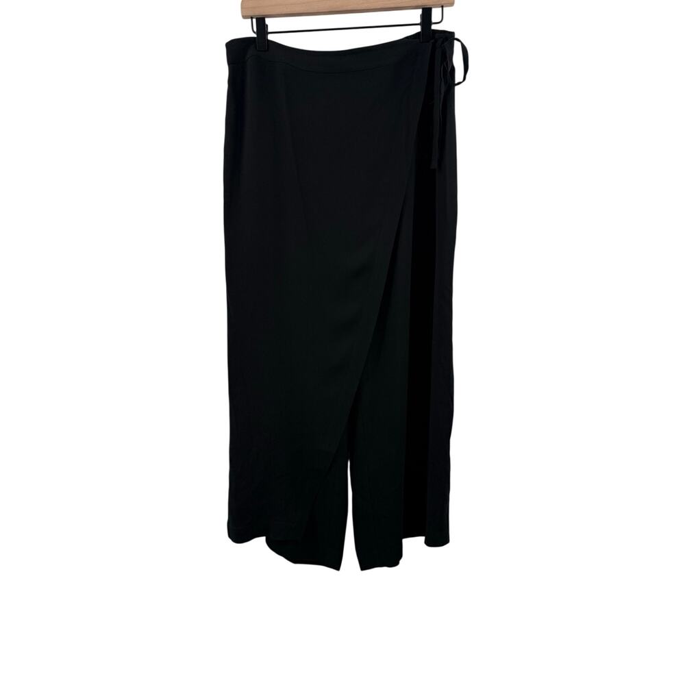 Eileen Fisher Pants Size Medium Black 100% Silk Wrap Wide Leg Tie Waist Pull On